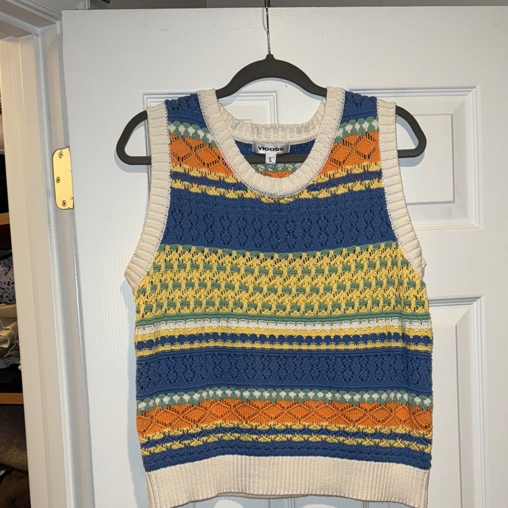 VIGOSS Colorful Striped Knit Sweater Vest